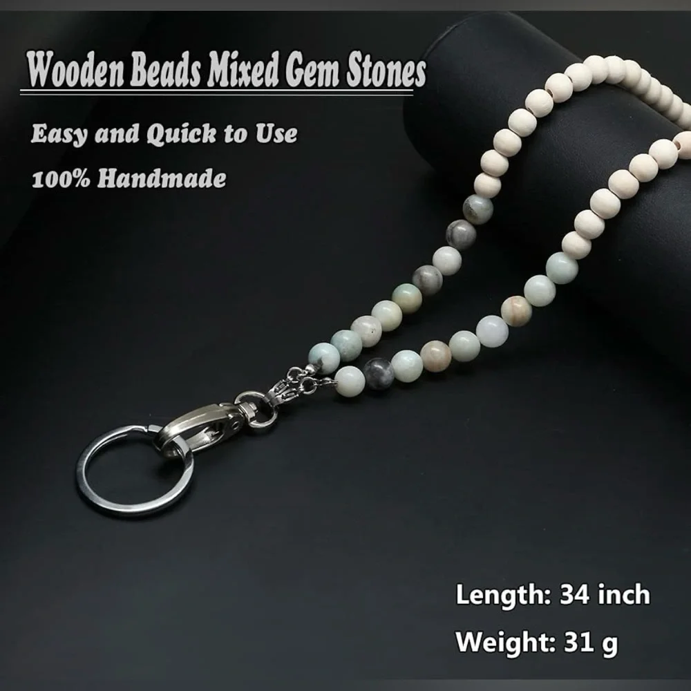 C&L Accessories Lanyards for ID Badges, Beaded Wooden & Natural Stone